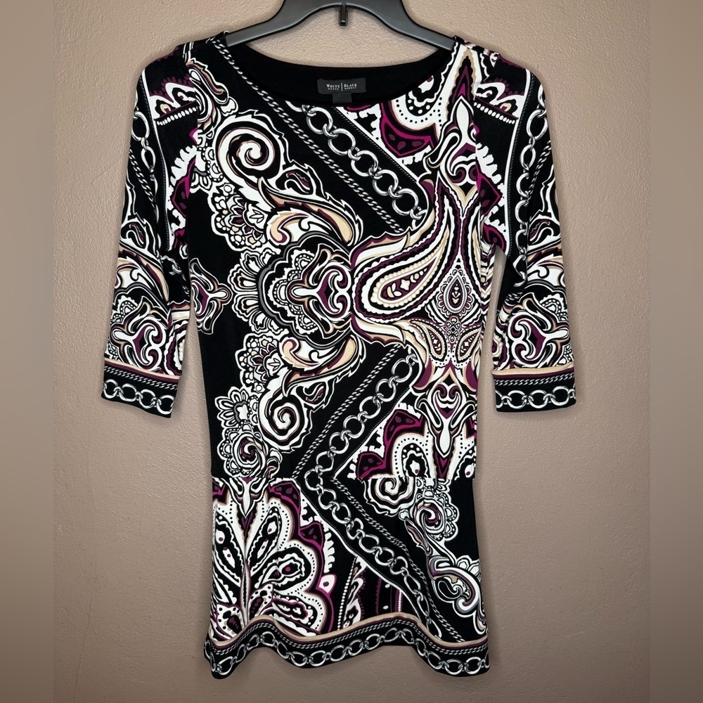 White House Black Market Y2K Core Paisley Chain Print Tunic Sz XS Feminine City